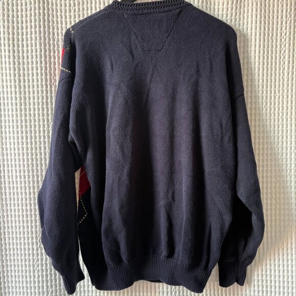 Woods & Gray men's large navy cotton argyle 90s grandpacore sweater preppy ivy - Picture 2 of 6